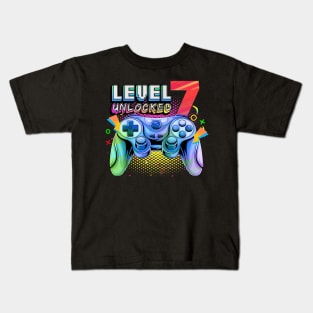 Level 7 Unlocked Video Game 7th Birthday Gamer Boys Kids T-Shirt